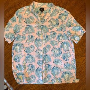H&M Spongebob Squarepants Shirt Large Blue Pink Camp Hawaiian Classic Button-Up